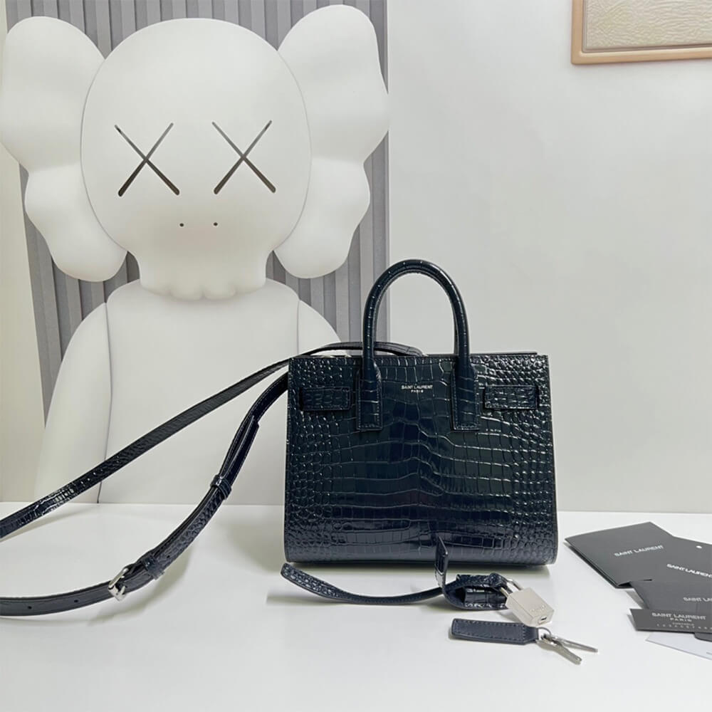 YSL SAC DE JOUR NANO IN EMBOSSED CROCODILE SHINY LEATHER