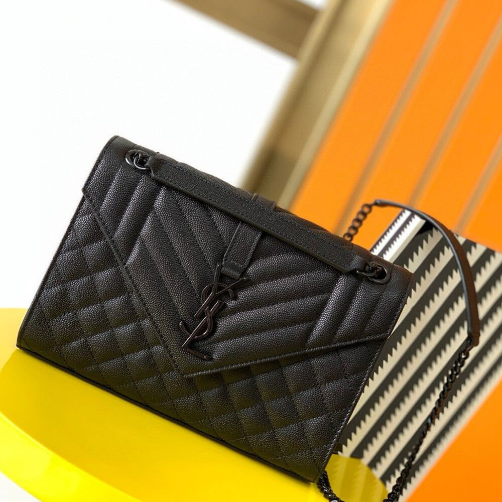 YSL ENVELOPE MEDIUM IN QUILTED GRAIN DE POUDRE EMBOSSED LEATHER(HIGH-END GRADE)