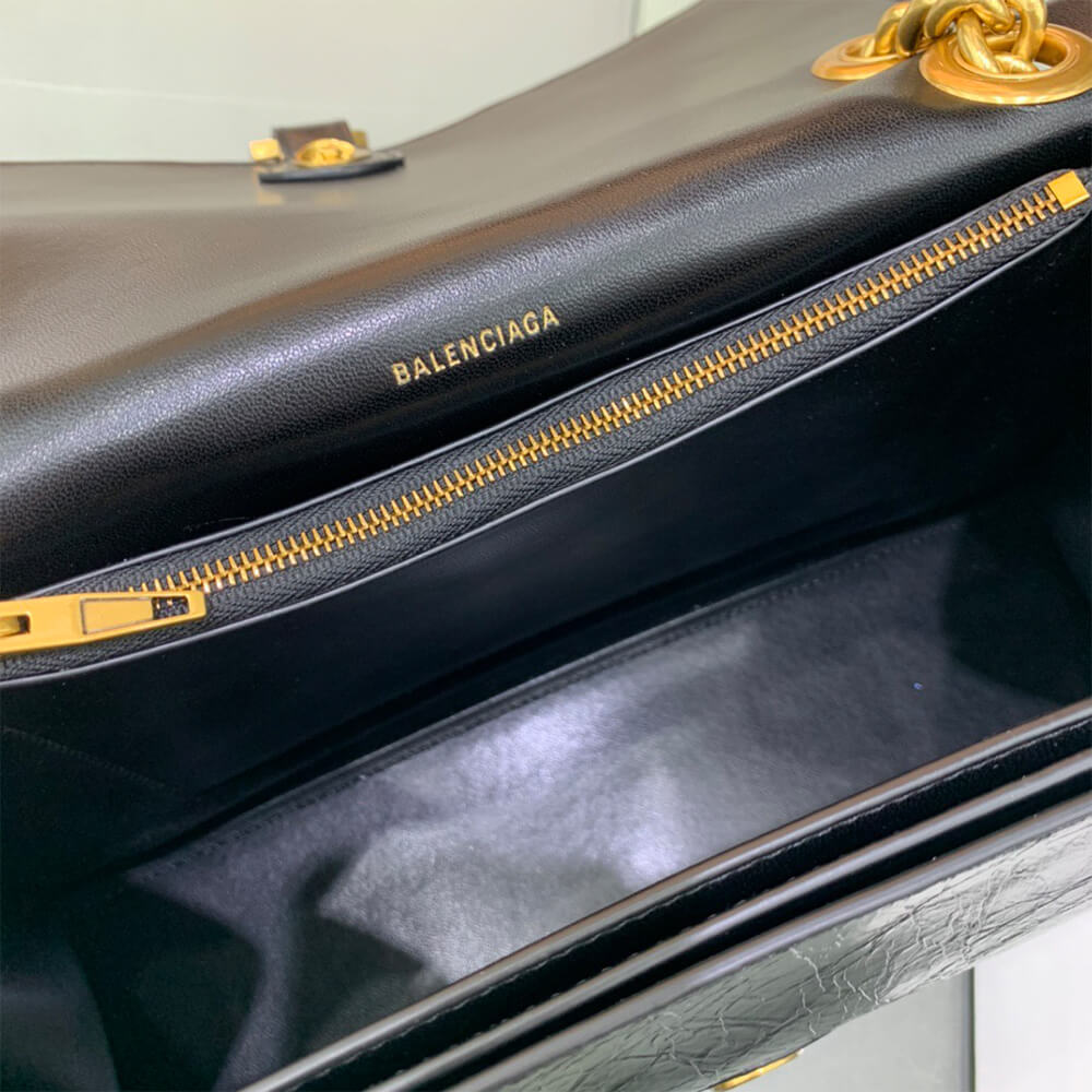 Balenciaga Crush Tasche Mit Kette Mittelgroß für Damen in Schwarz(HIGH-END GRADE)